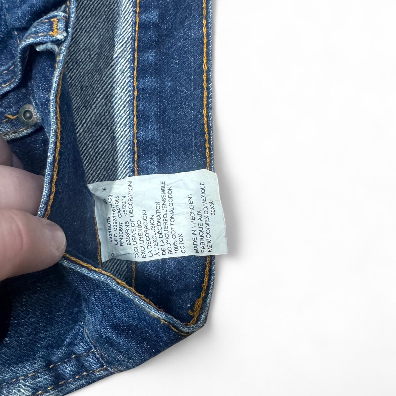 Dickies blue denim jeans in size 30x30 with noticeable discolouring and signs of previous repair