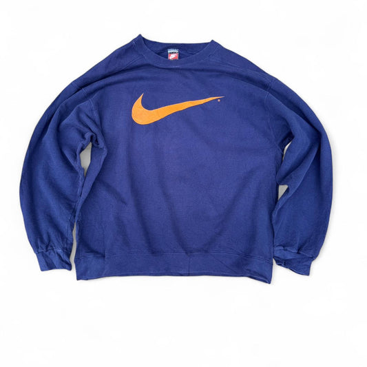 Nike crewneck sweatshirt in blue and orange swoosh