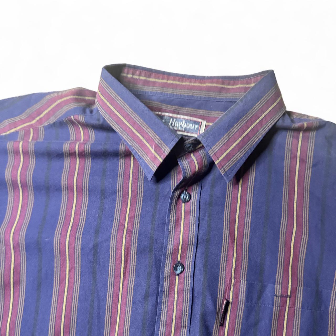 -Blue & red striped button-down shirt