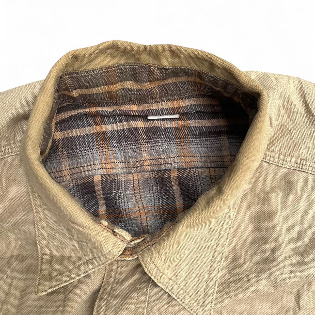 Vintage tan carhartt lined over shirt in worn condition