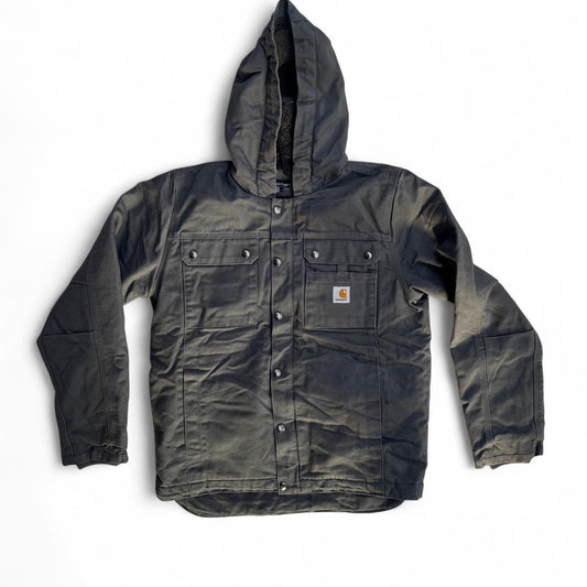 Carhartt Grey Fleece-Lined Hooded Jacket – Size Small