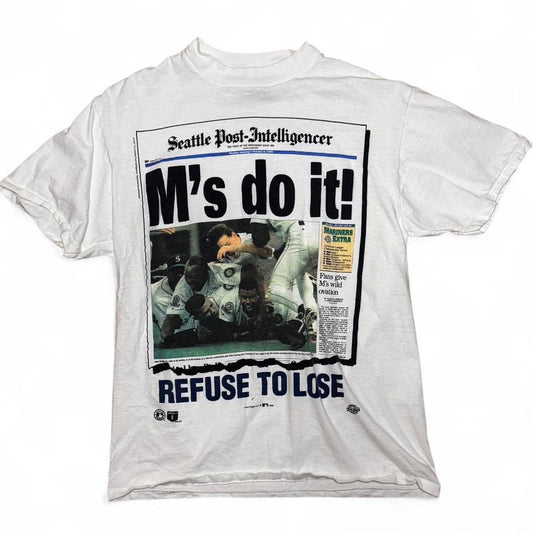 -MLB vintage 1990s Seattle mariners newspaper graphic tee