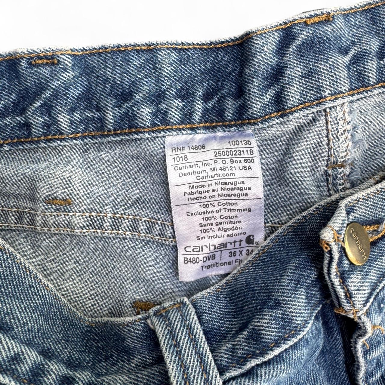 Distressed blue Carhartt denim shorts
