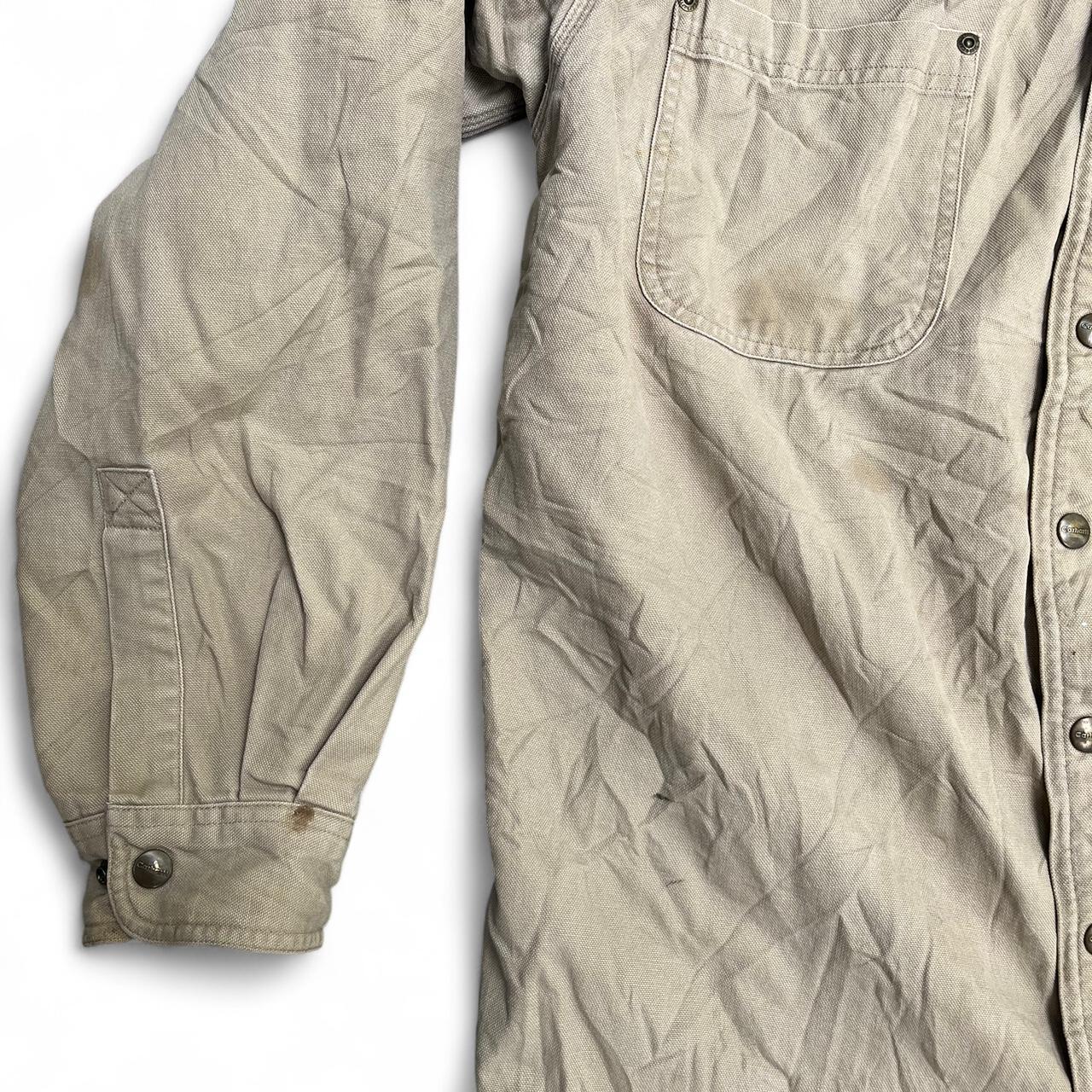 Vintage tan carhartt lined over shirt in worn condition