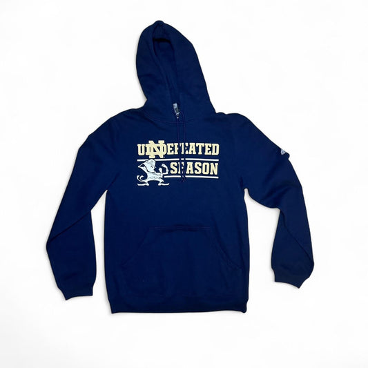Classic vintage Notre Dame hoodie in navy blue