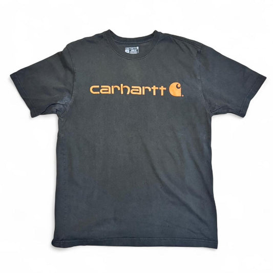 -olive carhartt tee with orange spellout