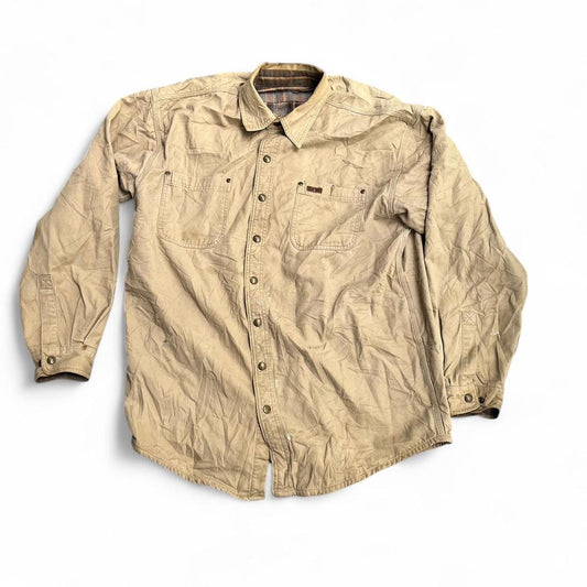Vintage tan carhartt lined over shirt in worn condition