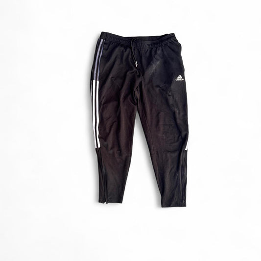 Black Adidas Primegreen joggers with white stripes