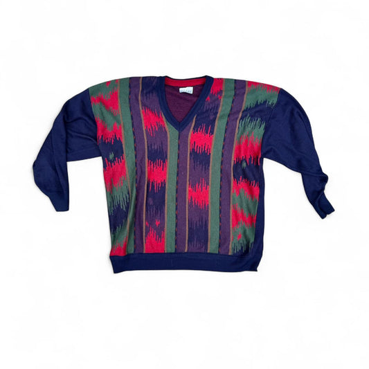 Vintage patterned V-neck jumper