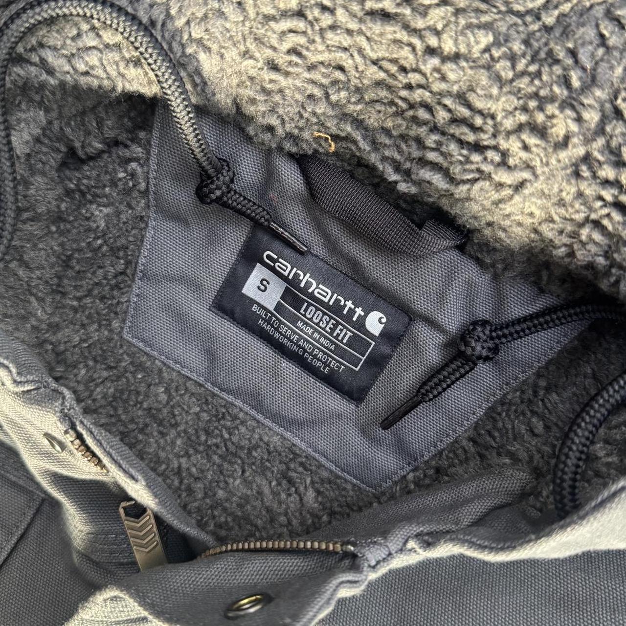 Carhartt Grey Fleece-Lined Hooded Jacket – Size Small