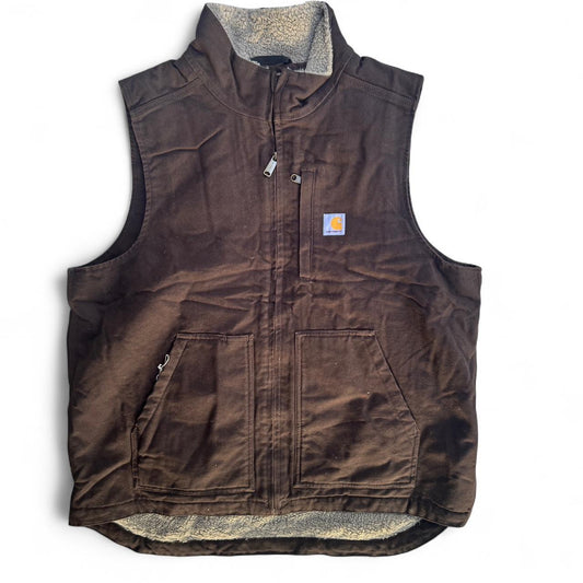 Brown Carhartt vest with sherpa lining