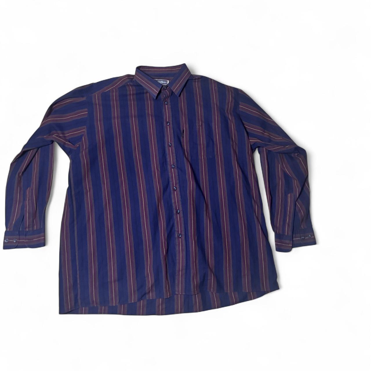 -Blue & red striped button-down shirt