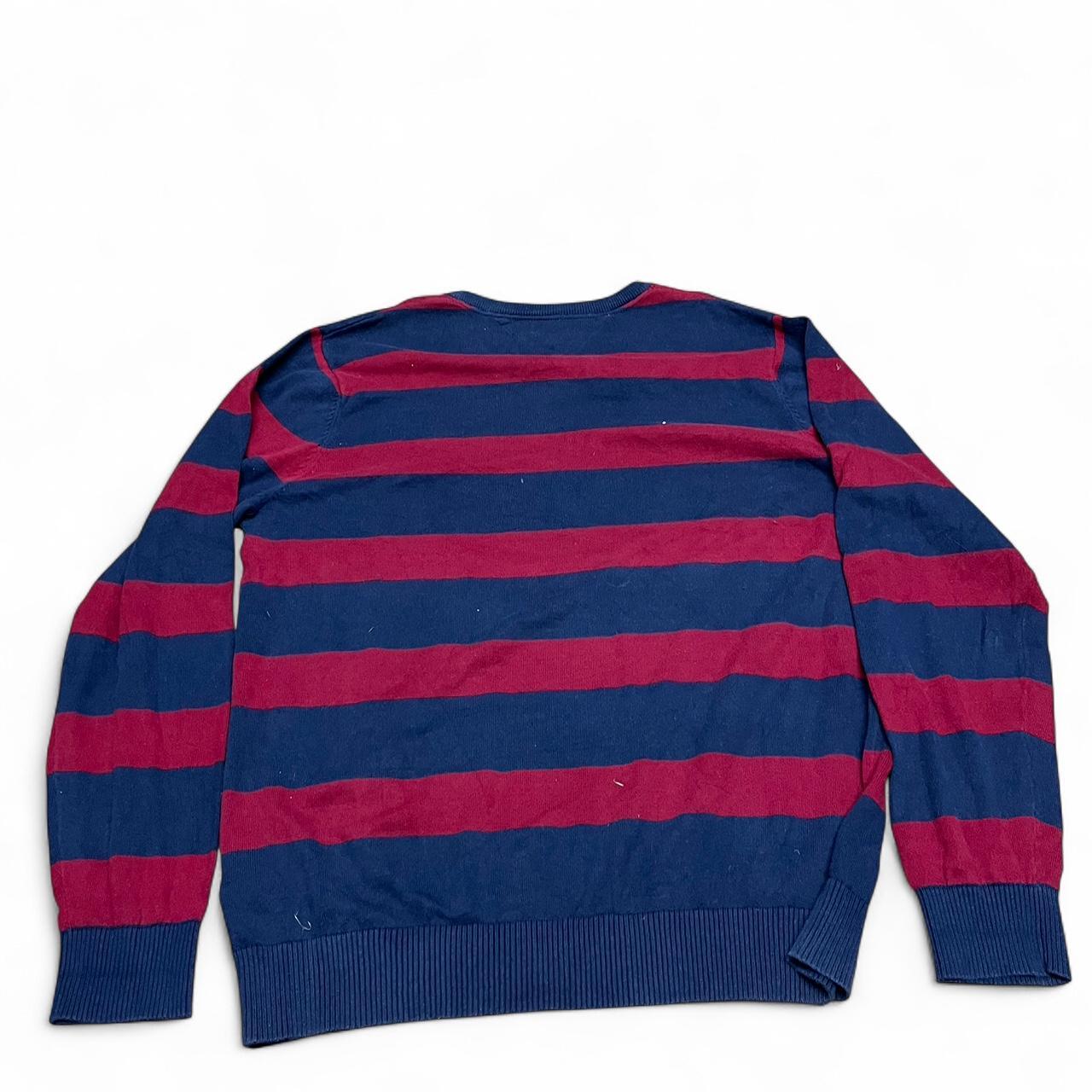 Tommy Hilfiger High-Cut V-Neck Knit β Red & Blue Stripes β Size XL