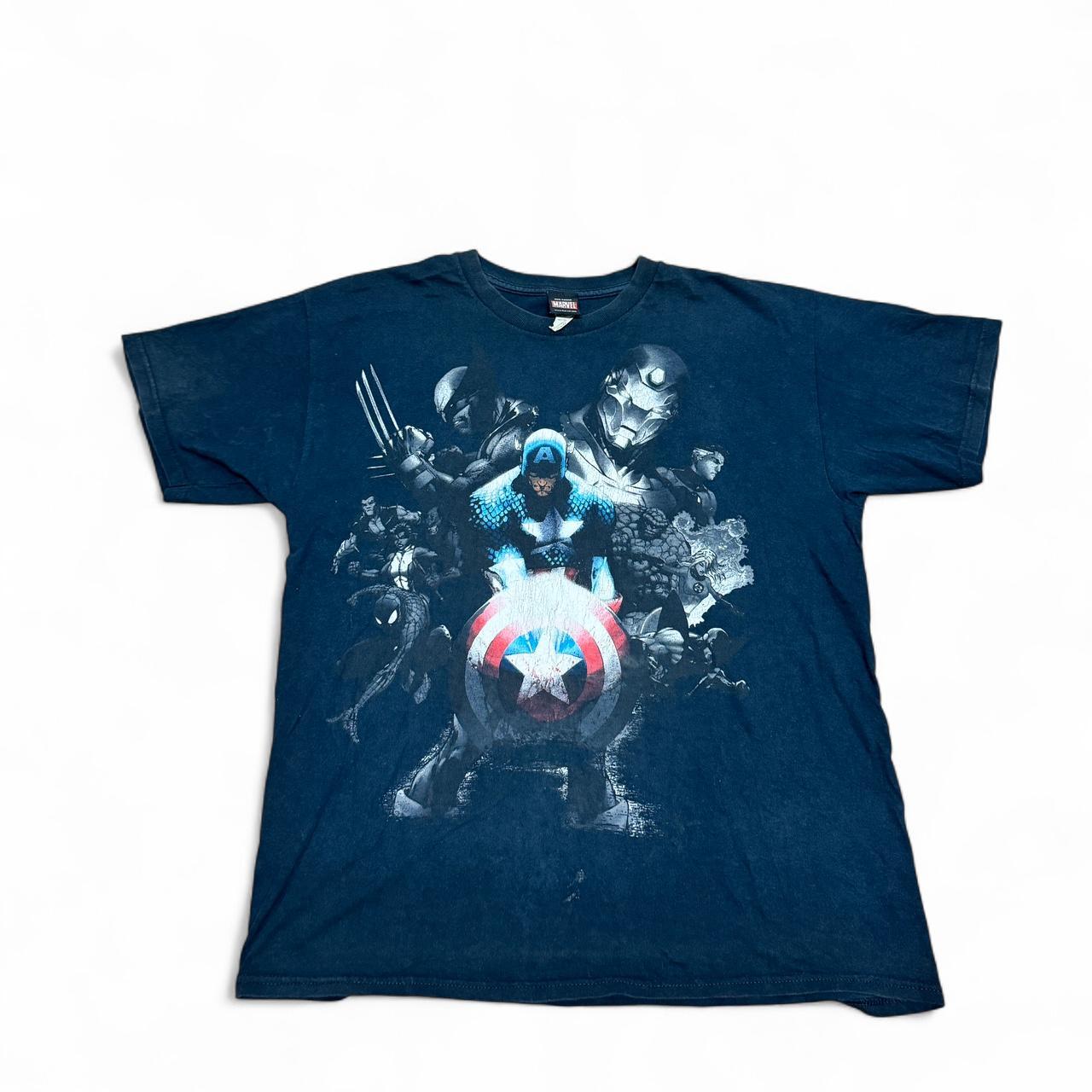 Marvel Navy Blue Graphic T-Shirt Size L Superhero Print