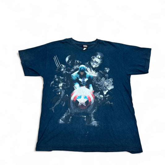 Marvel Navy Blue Graphic T-Shirt Size L Superhero Print