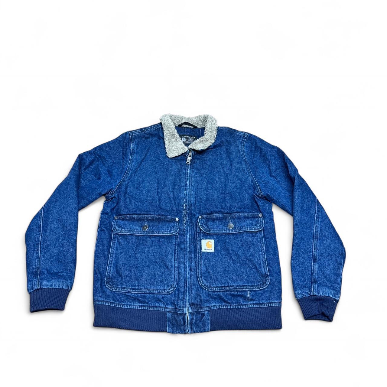 Carhartt Denim Sherpa Jacket – Size Medium – Paint Marks on Front