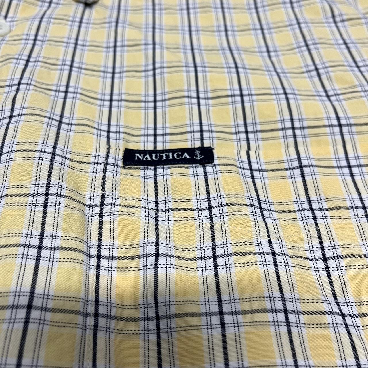 Yellow Nautica Button-Down Shirt – Checkered Pattern – Classic Prep Style