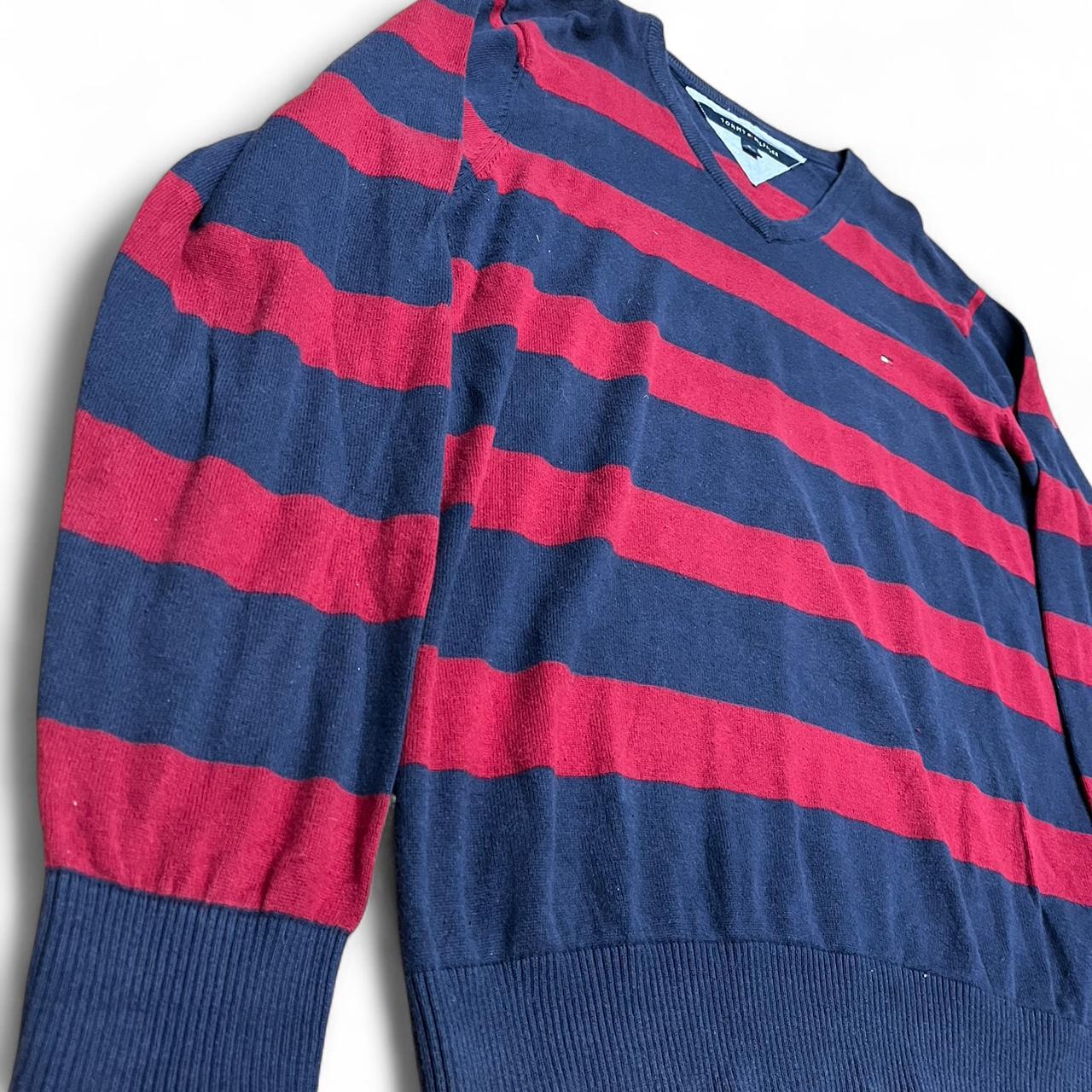 Tommy Hilfiger High-Cut V-Neck Knit – Red & Blue Stripes – Size XL