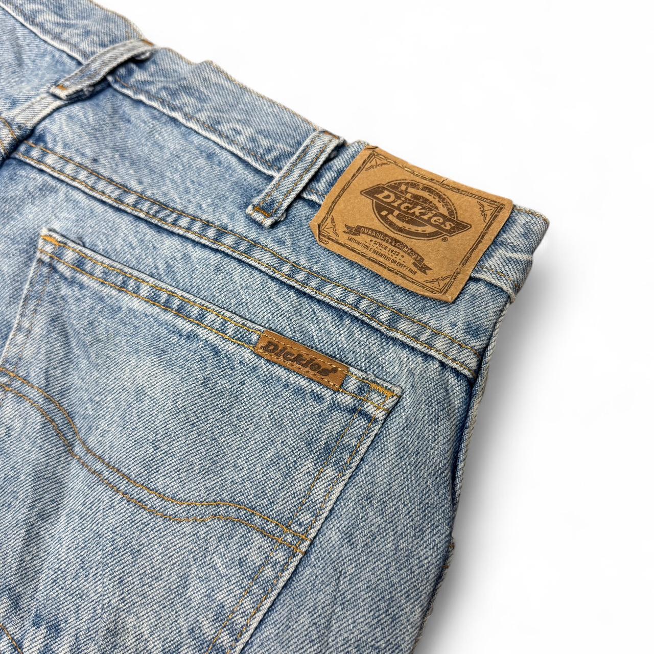 Blue Dickies jeans in size 36x34 with lots of marks and clear signs of wear