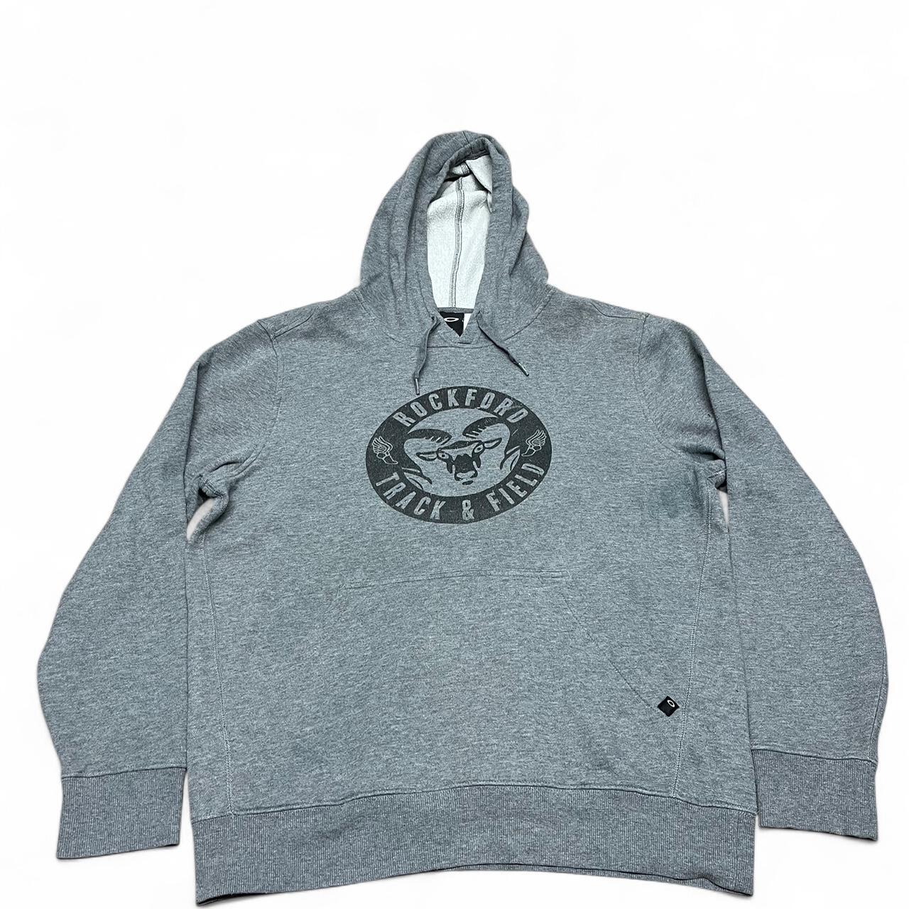 Grey Oakley Hoodie – Track & Field Graphic – Vintage Sport Style