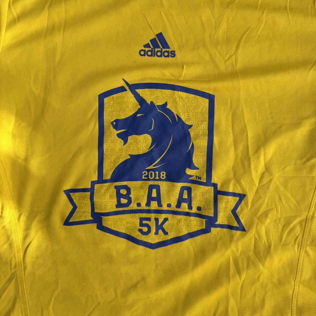 Yellow Adidas BAA 5K t-shirt