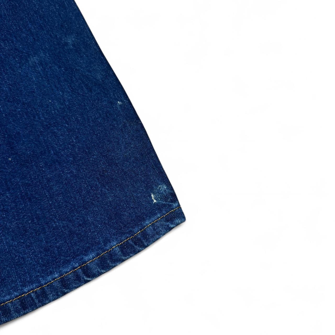 Dickies blue denim jeans in size 30x30 with noticeable discolouring and signs of previous repair