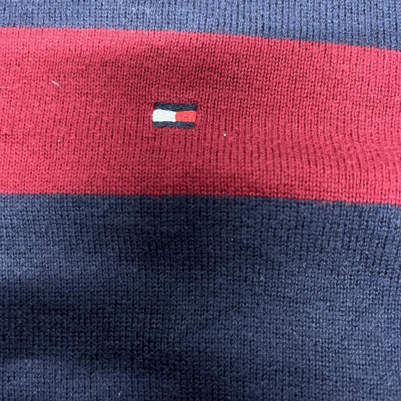 Tommy Hilfiger High-Cut V-Neck Knit – Red & Blue Stripes – Size XL