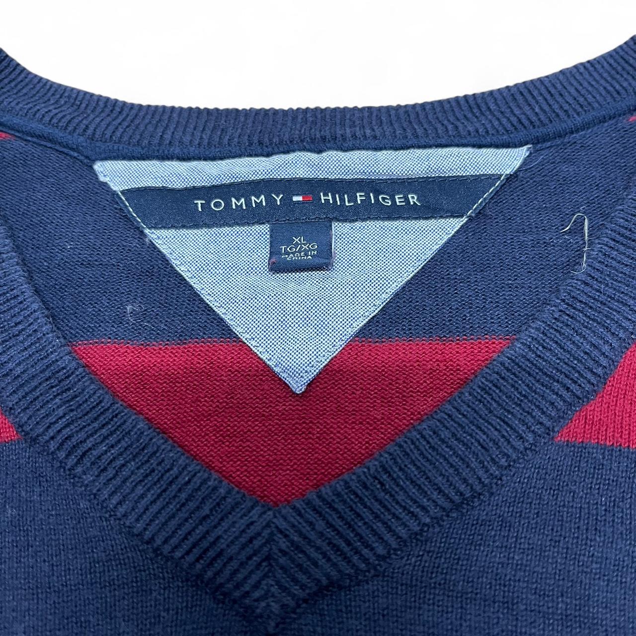 Tommy Hilfiger High-Cut V-Neck Knit – Red & Blue Stripes – Size XL