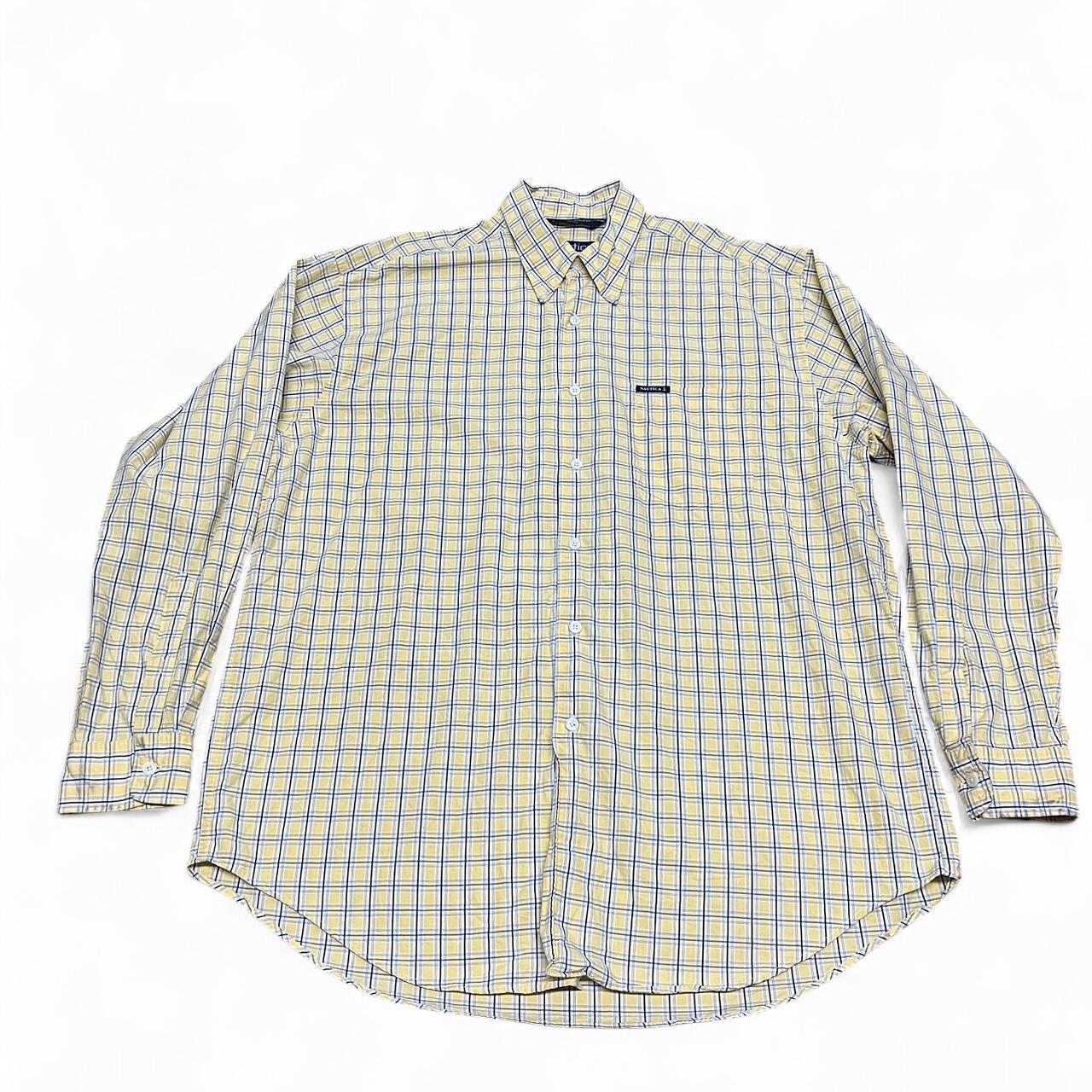 Yellow Nautica Button-Down Shirt – Checkered Pattern – Classic Prep Style