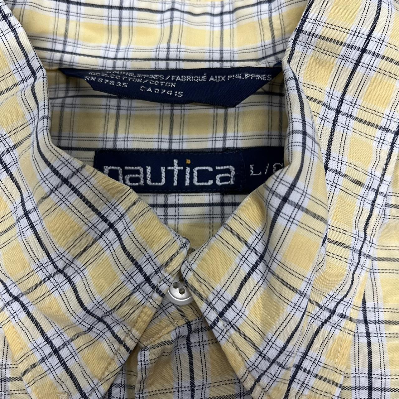 Yellow Nautica Button-Down Shirt – Checkered Pattern – Classic Prep Style