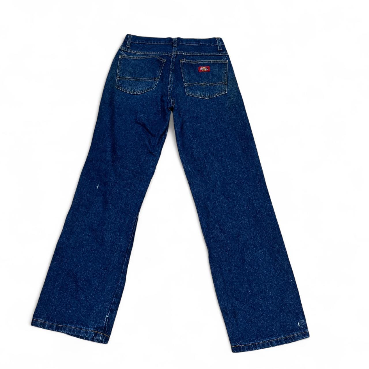 Dickies blue denim jeans in size 30x30 with noticeable discolouring and signs of previous repair