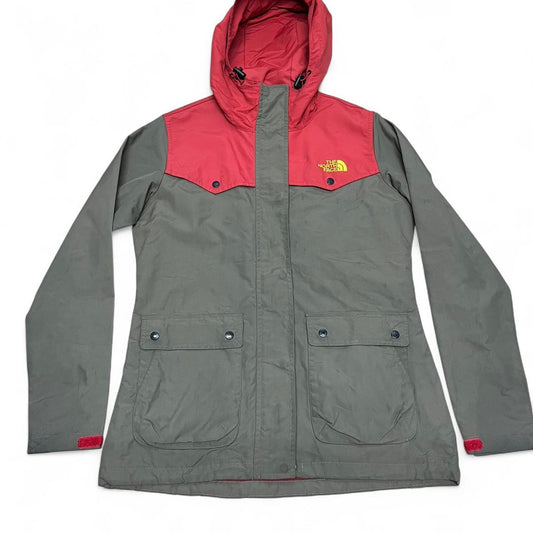 Women’s Grey/Khaki North Face Jacket – Red Accents – Fleece Lined (Korean Import)