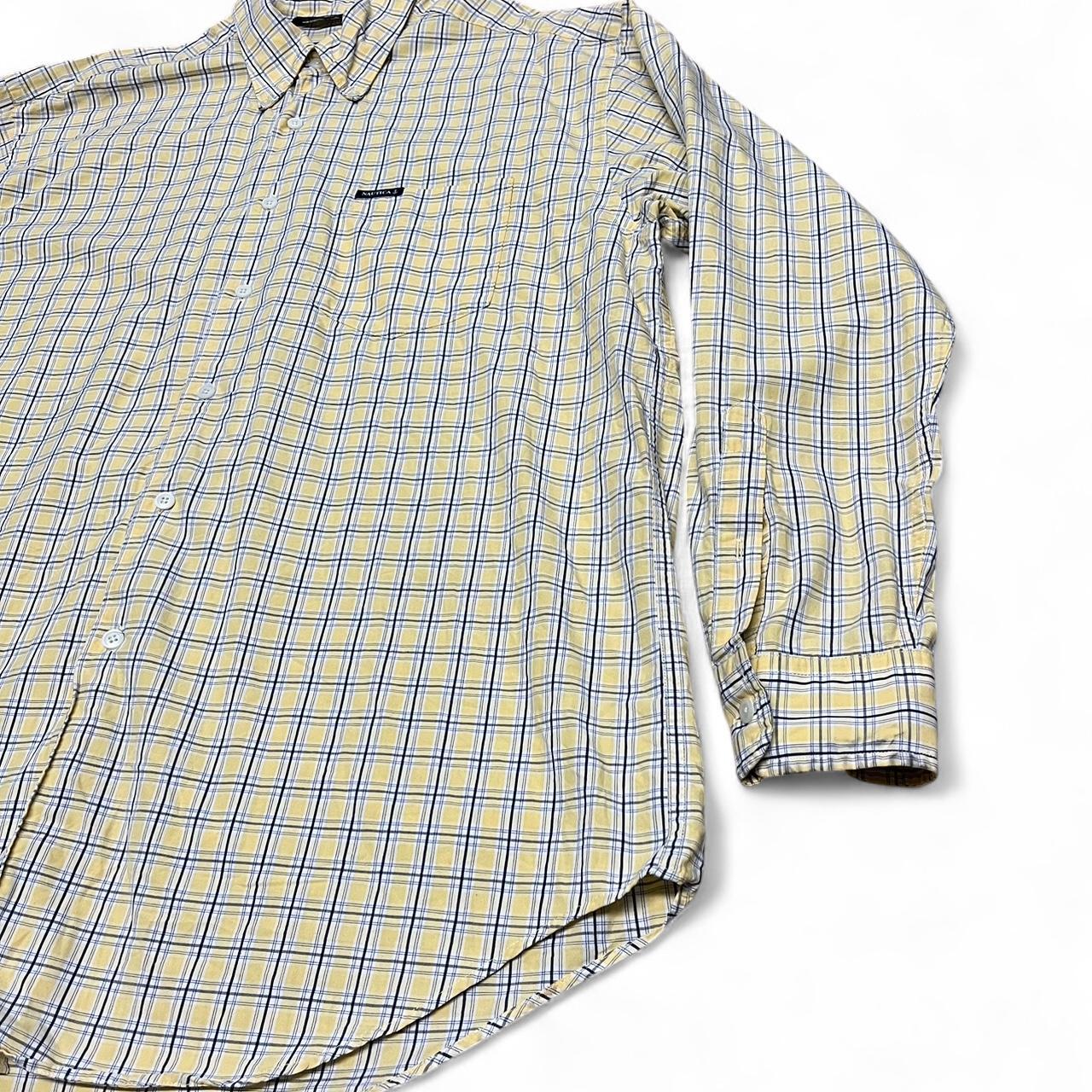 Yellow Nautica Button-Down Shirt – Checkered Pattern – Classic Prep Style