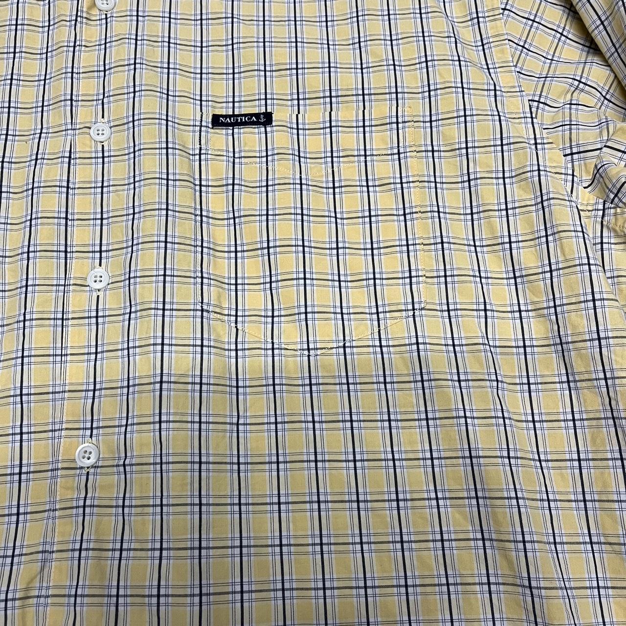 Yellow Nautica Button-Down Shirt – Checkered Pattern – Classic Prep Style